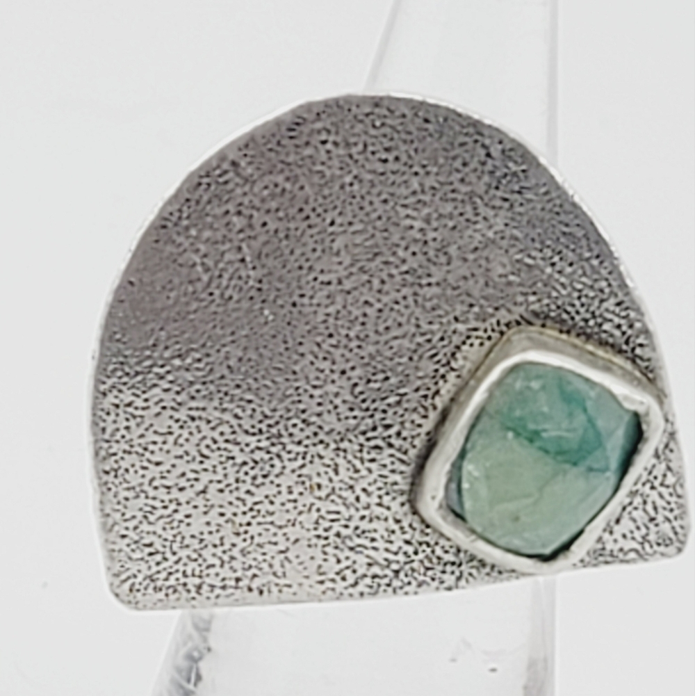 EMERALD RING ABSTRACT DESIGN HANDMADE STERLING SILVER SZ 6.5 - Picture 6 of 6